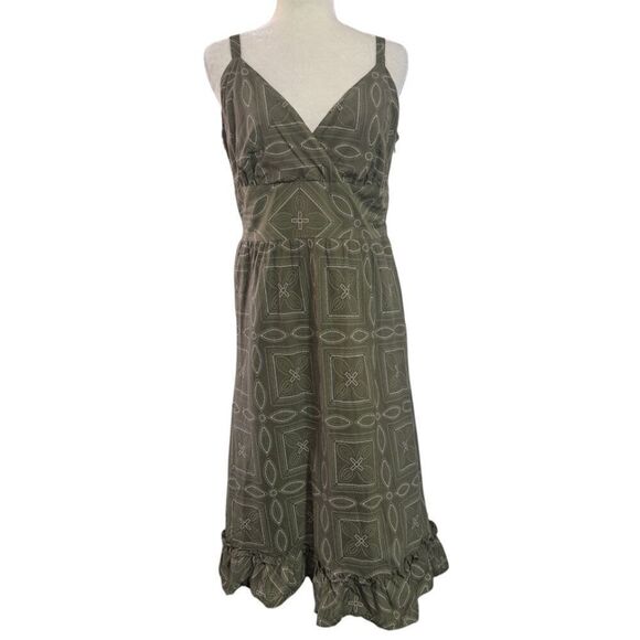 Apt.9 Women's Olive Green Ruffled Midi Summer Vacation Dress Smocked Back Sz 14 - Picture 3 of 9